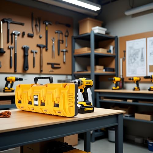 DCB104 Replacement for Dewalt Battery Charger Station, 4 Port Fast Rapid Charging Station with USB and Type-C Ports Compatible with All Dewalt 12V 20V Max Lithium Battery | Includes USB and Type-C Ports, 76.77in Detachable Power Cord, Wall-mounted, Multiple Safety Protection