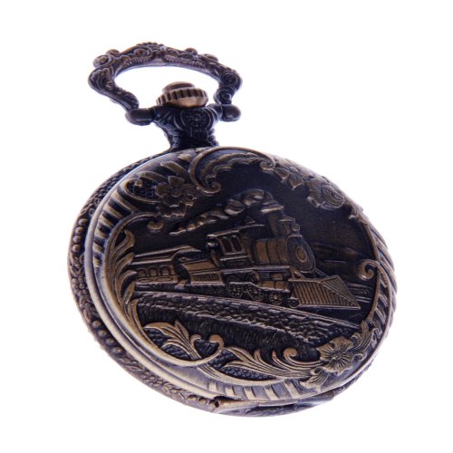 Railroad Train Pocket Watch With Chain Quartz Arabic Numerals Vintage Locomotive Design PW-41 Railroad Train Pocket Watch With Chain Quartz Arabic Numerals Vintage Locomotive Design PW-41