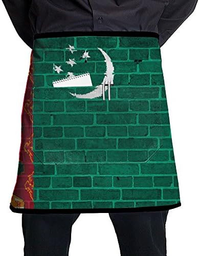 Vicrunning Retro Turkmenistan Flag Wall Texture Aprons Bib For Mens Womens Fun Lace Adjustable Adult Half Black Kitchen Waiter Aprons With Pockets