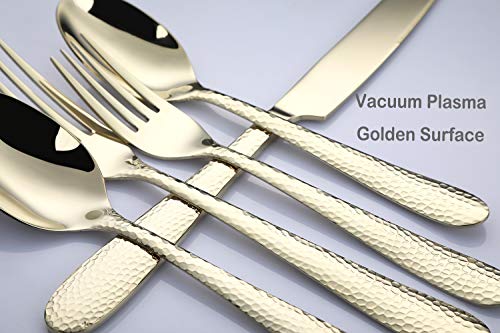 Gold 12-Piece Dinner Spoons Set, Hammered 7.5-inch Stainless Steel Golden Table Spoons Flatware Silverware Sets Cutlery… - Image 5
