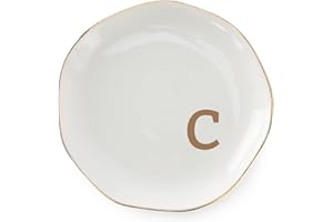 VINCOMIC Initials Ring Dish Jewery Tray with personalized C-Monogrammed Gifts Wedding Engagement for Women Friends sister,Ceramic White