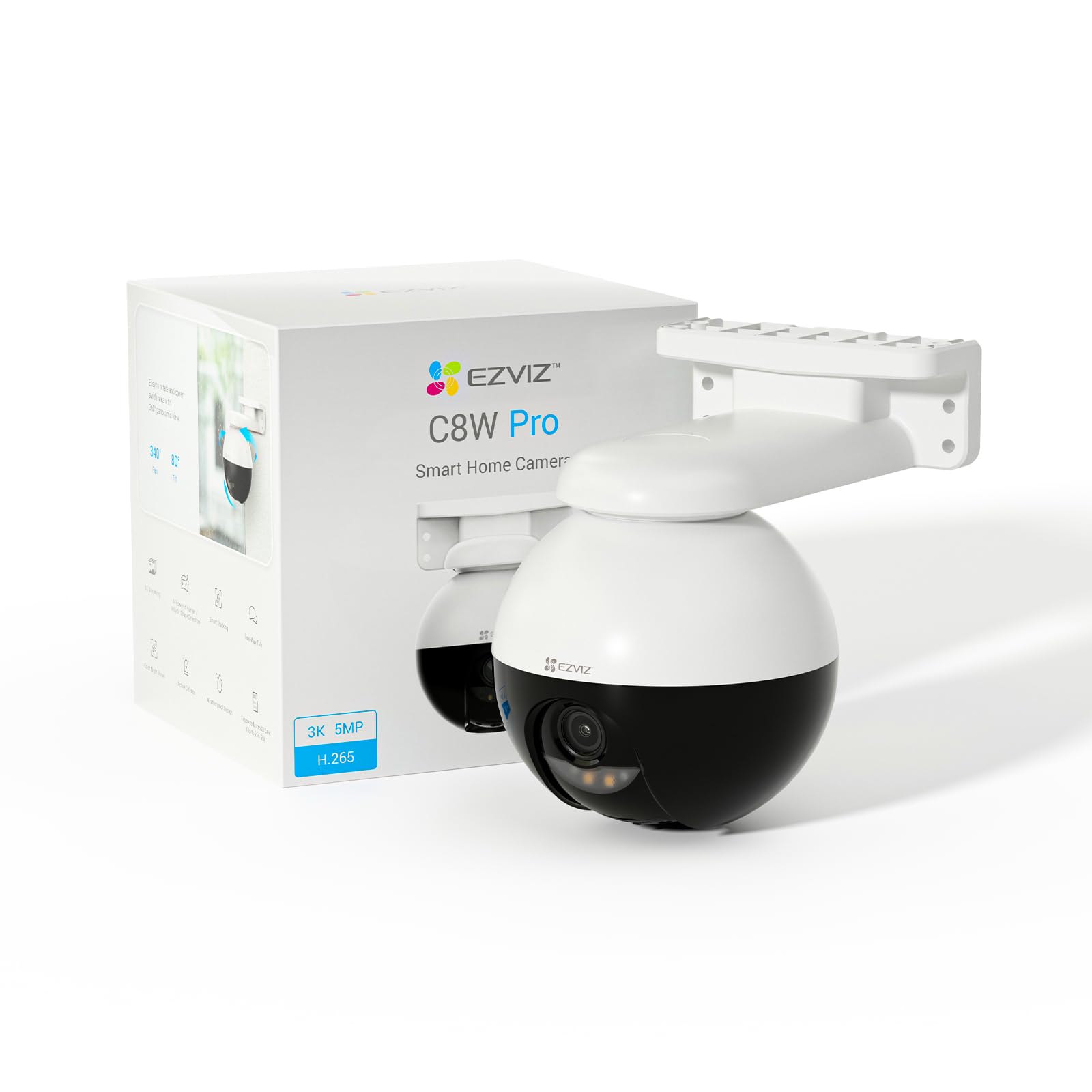 EZVIZ 3K Outdoor Camera CCTV, Human & Vehicle Detection, Auto-Tracking, 360° View Pan/Tilt/Zoom, 12 Pre-Set Dots, Colour Night Vision, 2-Way Talk, Alexa/Google Control, 256GB SD Card, Wired