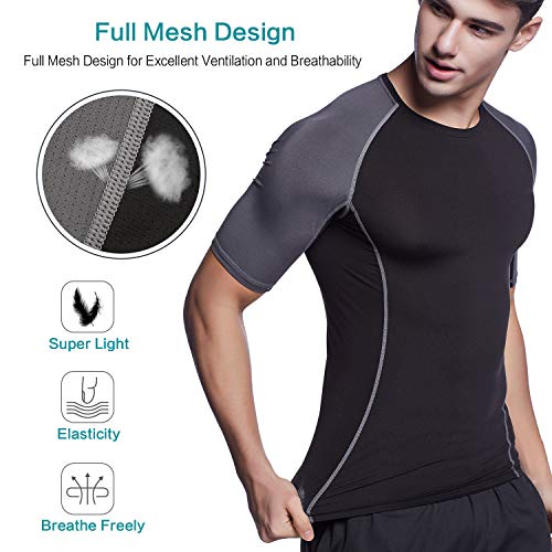 Niksa 3 Pcs Men's Workout Clothes Set with Compression Pants, Sweat-Wicking Shirt and Loose Fitting Shorts - Thumbnail 2