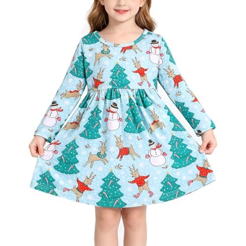 Christmas Toddler Girl Dress Deer Print Long Sleeves Dress Outfits 6-7Y at Amazon