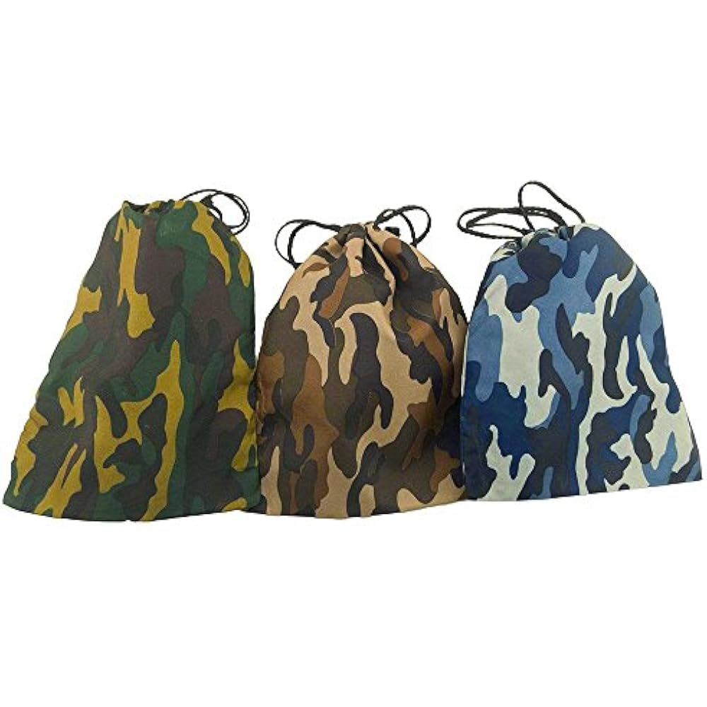 12 Pack Of Camo Camouflage Polyester Drawstring Bags Loot Sack Party