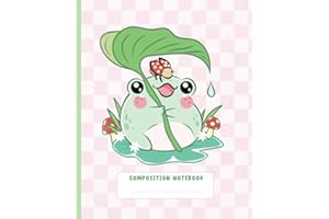Cute Froggy Notebook: Pink Kawaii Frog & Mushroom Wide Ruled Composition Book - Japanese Aesthetic Stationery Supplies for School Girls & Teens