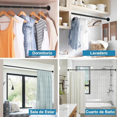 Barra de Cortina de Baño Extensible (110-200CM) - Tubo para Ducha Sin Perforación - Para Cocina, Salón, Armario, Ventana - Negro