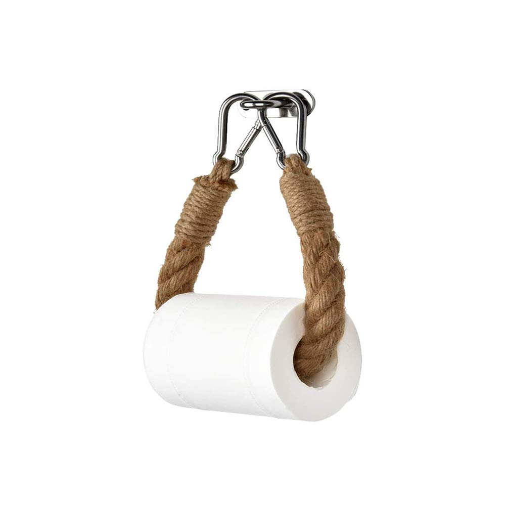 Chunky Rope Toilet Roll Holder, Shabby Chic Loo Paper Holder Jute Nautical Industrial Style Weave, Vintage Style Bathroom Towel Wall Mounted Tissue String
