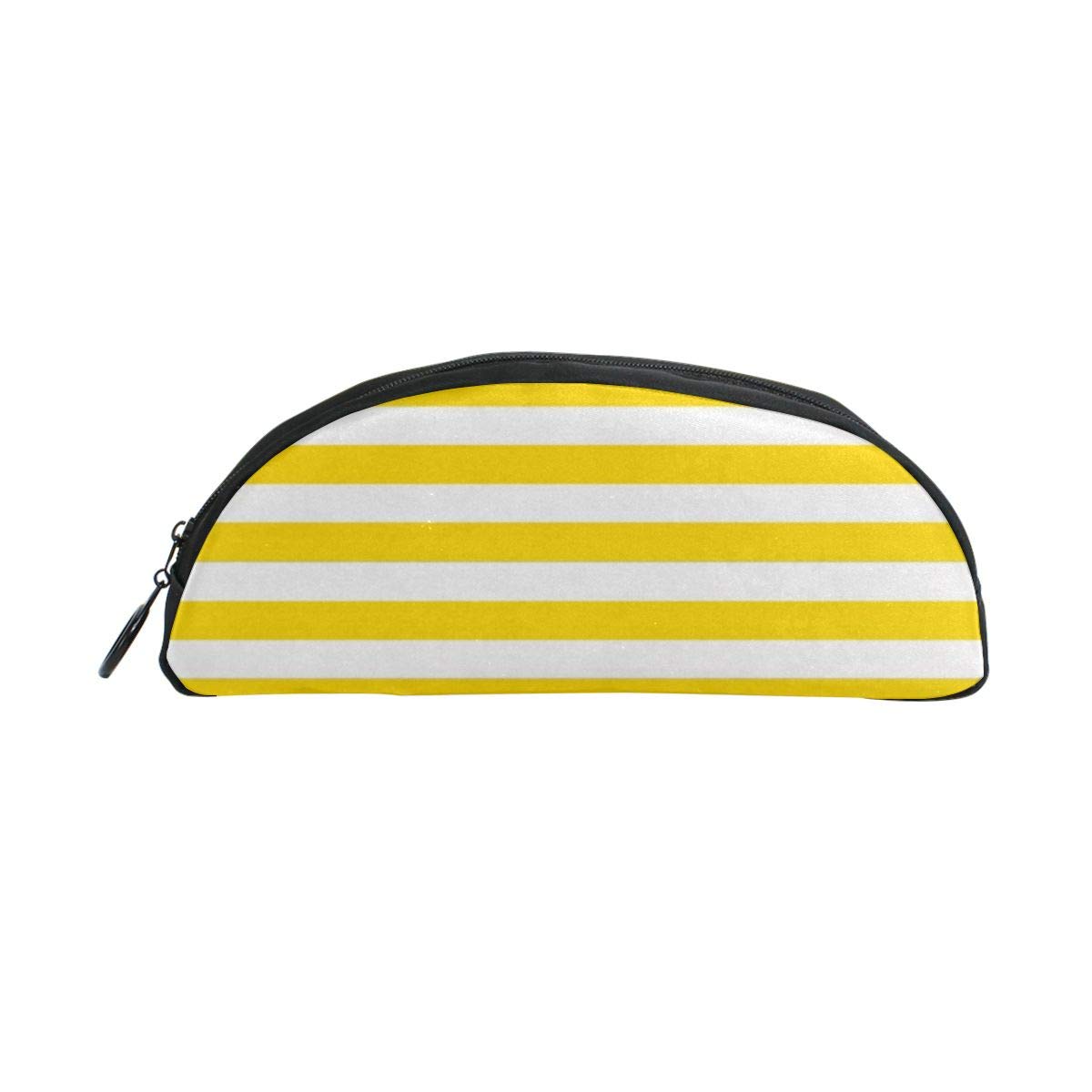 WEEDKEYCAT Yellow Striped Semicircle Travel Cosmetic Bag Pen Pencil Portable Toiletry Brush Storage,Multi-Function Makeup Carry Case with Zipper