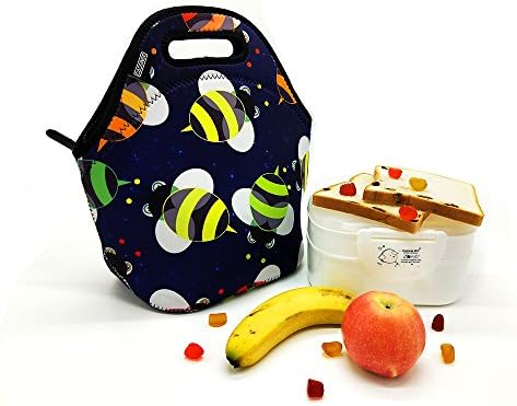 Casewee Lunch Bag Neoprene Lunch Bag Food ContainerTote Handbag Lunchbox Warm and Cooler for School Work Office (Honeybee)