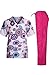MedPro Women's Medical Scrub Set with Printed Wrap Top and Cargo Pants Pink Navy M