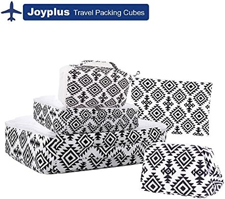 Compression Packing Cubes Set - Travel Organizer for Women &amp; Girls Cute Large / Small Luggage Storage, 5 pack Black and White…