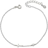 XAYAH 925 Sterling Silver Cross Bracelet for Women Mom Dainty 14K Gold Plated Non Tarnish Trendy CZ Horizontal Cross Bracelets Birthstone Sideway Crucifix Faith Charm Link Christian Easter Jewelry Gift