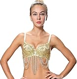 Seawhisper Tribal Belly Dance Bra Top Gypsy Sequined Pole Dance Bra with Fringe