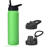 mininoo 24 oz Insulated Water Bottle with Straw, Stainless Steel Double Wall Vacuum with Straw Lid & Chug Lid, Leak Proof, BPA Free, Keep Cold for 24H & Hot for 12H(Green)