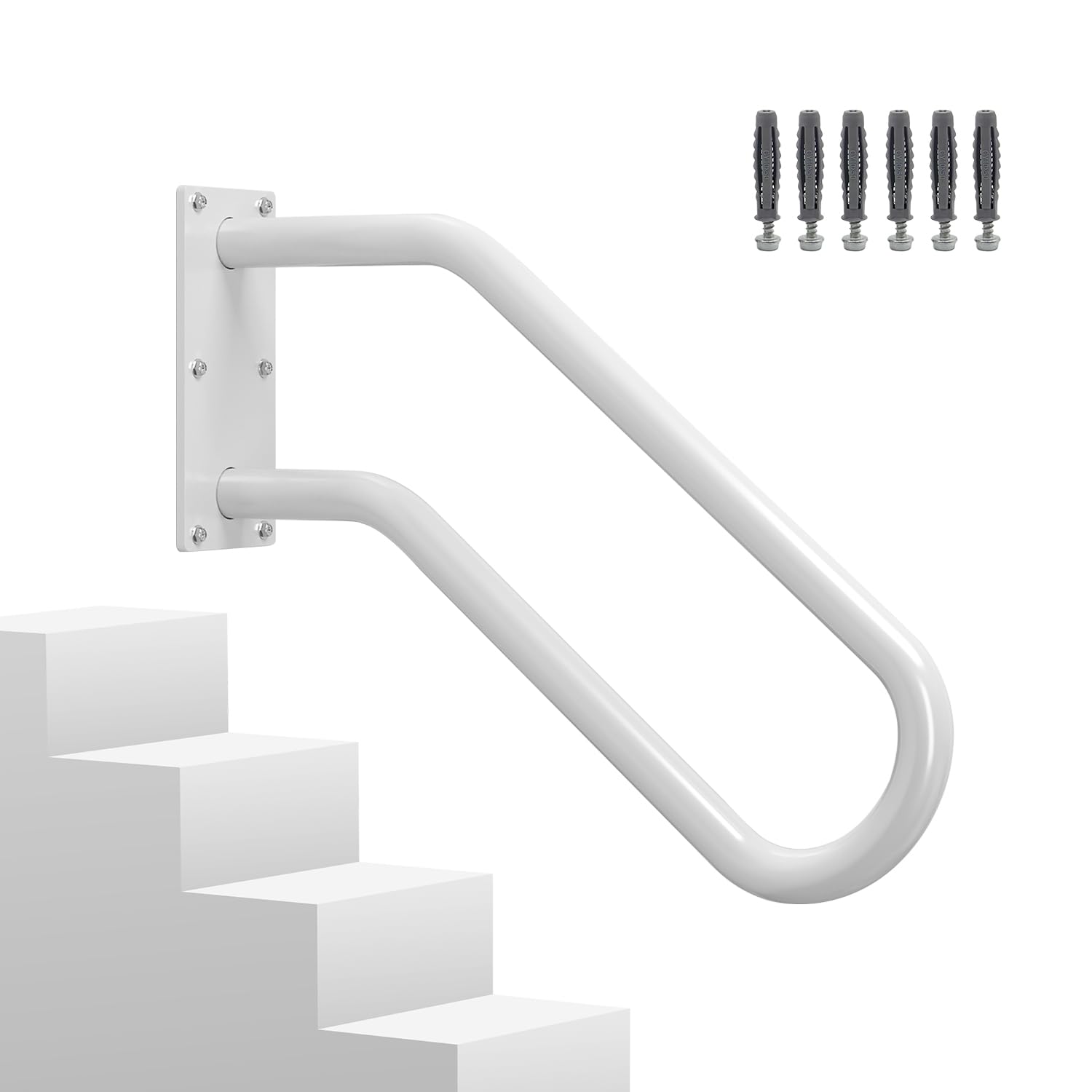 Photo 1 of Hand Rails for Outdoor 1-2 Steps, Indoor Stairs, Bathroom, Wall Mount Non-Slip U-Shape Stair Hand Railing White 1 Pack