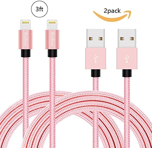 2 pack Ruiboo 3ft Nylon braided Charging Cable Data &amp; Sync Charging Cord 8-Pin Lightning to USB Charger Cable for iPhone 7,iPhone6,6s, 6 Plus,6s Plus, iPhone 5 5s 5c,SE, iPad Air, iPod,iPod rose gold