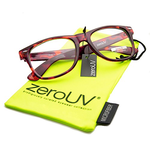 zeroUV - Standard Retro Clear Lens Nerd Geek Assorted Color Horn Rimmed Glasses (Tortoise Shell)