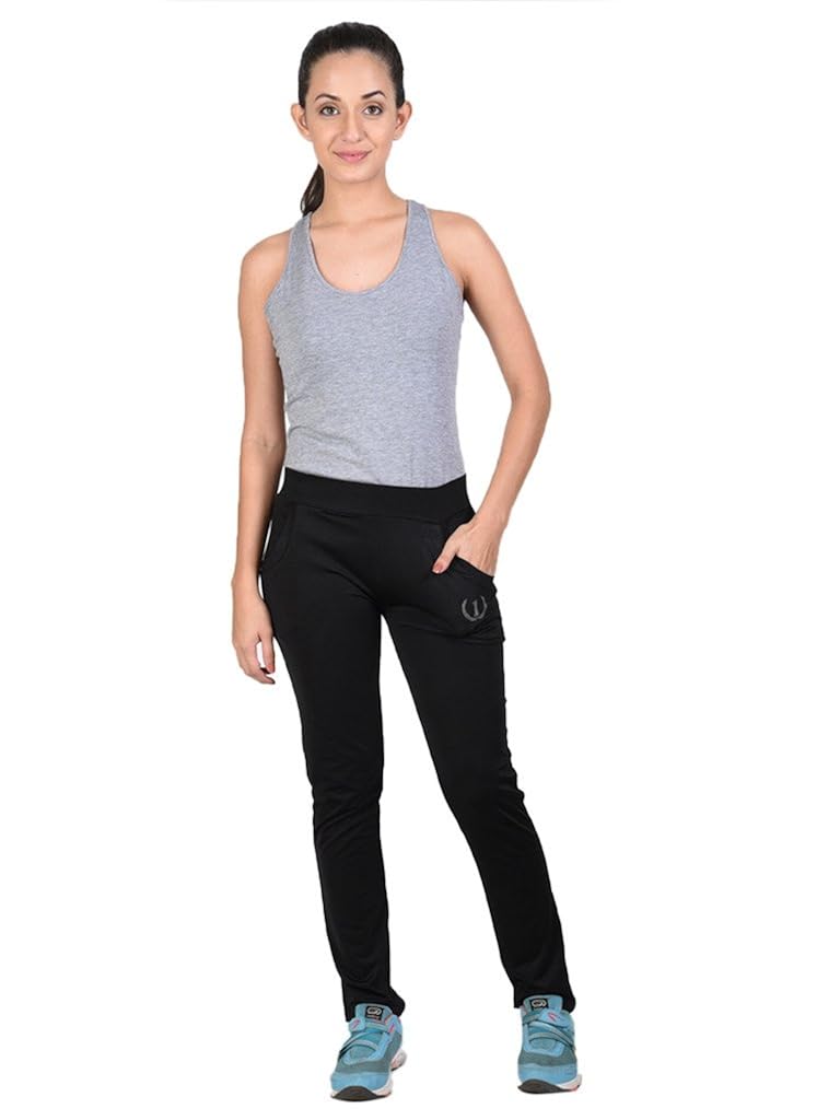 onesport women's polyester spandex jersey black track pants(onsp14bl-p)