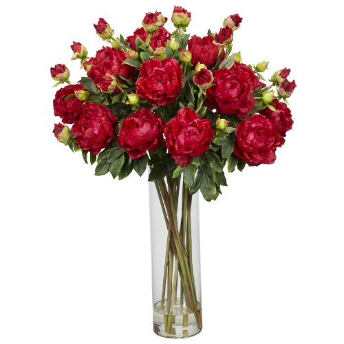 Nearly Natural 1231-RD Giant Peony Silk Flower Arrangement, Red