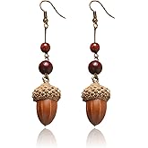 RLHRNDE Thanksgiving Handmade Real Acorns Pinecone Earrings for Women Vintage Wood Mini Acorn Dangle Drop Earrings Cute Fall Acorns Earring Thanksgiving Christmas Decorations Holiday Jewelry Gifts (Acorn A)
