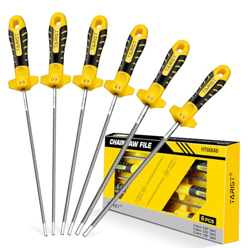TARIST 6PCS Chainsaw File with Handle - Includes 5/32", 3/16", 7/32" Round