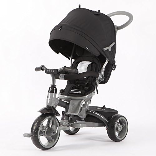 Qplay 6-in-1 Deluxe Baby Stroller Tricycle with One Button Rotating Seat Function for Interaction with Parents Push Bar Storage Bag Included (BLACK)