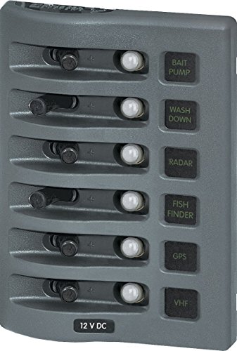 Blue Sea Systems WeatherDeck 12V DC Waterproof Circuit Breaker Panel - Gray, 6 Positions (Renewed)