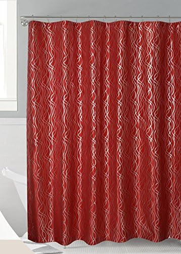 Luxurious Metalic Moroccan Trellis Shower Curtain Set with 12 Hooks 72"x72" (Red)