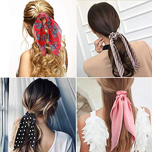 Sunaction 12 Pcs Hair Scarf Scrunchies Satin Silk Hair Scarves
