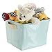 mDesign Baby Nursery Organizer Storage Bin for Diapers, Stuffed Animals, Towels, Blankets - Vegan Patent Leather, Medium, Mint/Gold
