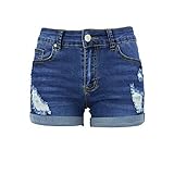 Xudom Womens Ripped Denim Shorts Mid Waist Body Enhancing Curvy Cutoff Distressed Dark Blue XL