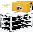 Acrylic Cosmetic jewelry Makeup Organizer - 4 drawers plastic vanity countertop display case storage make up brush nail polish lipstick products accessories bathroom kitchen office desk organization.