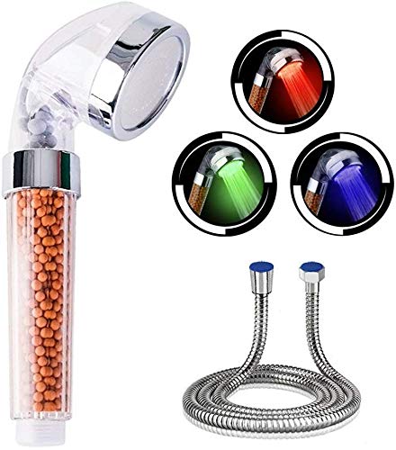 7 Colours LED Hand Shower Head with Hose, LED Shower Head, High Pressure Water Saving Sprayer and Double Filter Anti-Chlorine