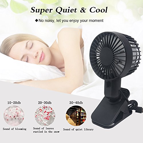 HOMCA Mini USB Clip Fan, Double-blade Design 2-Speed Personal Table Fan USB Powered by NetBook, MacBook, Power Bank and PC, 360 Degree Rotate Portable Fan Perfect for Stroller Home Office (Black)