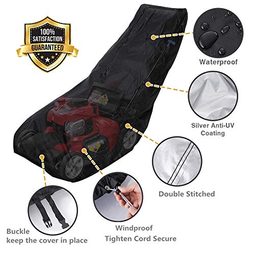 AILELAN Lawn Mower Cover, Premium Oxford Heavy Duty Push Mower Cover,Anti UV&Mildew&Dust&Water Universal Fit Size with Drawstring,Storage Bag and Buckle (210D, Black)
