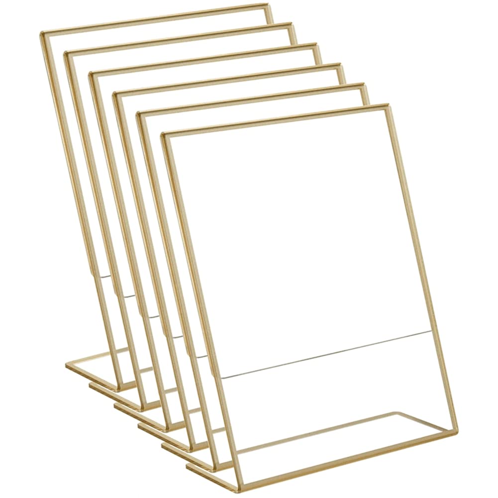 Hopbucan 10PCS Acrylic Gold Frame, Slanted Back Table Sign Holder for Wedding Table Card Restaurant Signs Photos