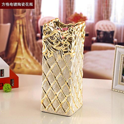 KIKIXI Jingdezhen Ceramic Decorative Golden Flower Vase Home Furnishing European Gold Ornaments Crafts Frosted Tv Cabinet,D