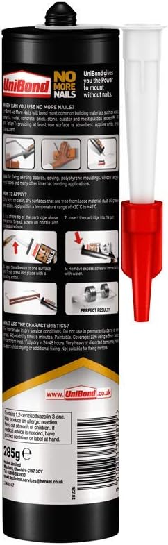 UniBond 1963632 No More Nails Invisible, Heavy-Duty Clear Glue, Strong glue for Wood, Ceramic, Metal & More, Instant Grab Mounting Adhesive, 1 x 285g Cartridge - Image 4