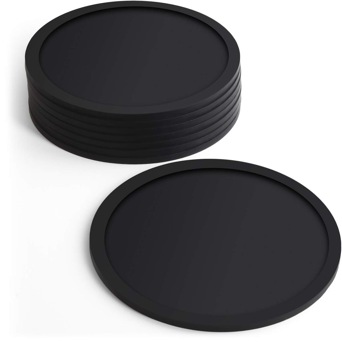 iGadgitz Home U6901 - BPA Free Silicone Coasters Non-slip Cup Mats, set of 8 – Round Shaped, Pint Glass Size, Coffee Cups, Tea Cups & Bottles, Hot & Cold Drinks - Parties, Home, office & More - Black