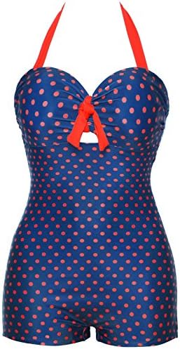 LATUD Women's Vintage Polka Dots Push Up One Piece Boyleg Swimsuit Bathing Suit