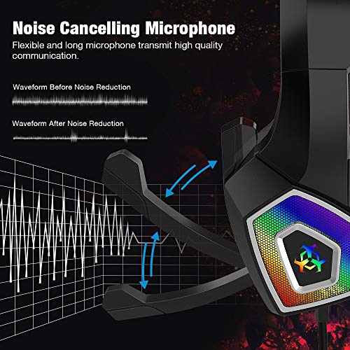 Gaming Headset for Xbox One, Y-Team Gaming Headphone with Noise Cancelling Microphone, Stereo Audio, Soft Earmuff, LED Light for Xbox One/PS4/PC/Mac/Laptop/Switch(Red)