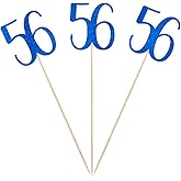 Blue Glitter 56th Birthday Centerpiece Sticks, 12-Pack Number 56 Table Topper Anniversary Party Decorations