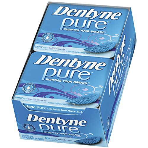 DENTYNE PURE MINT WITH HERBAL ACCENTS SUGAR FREE GUM, 10 PACKS OF 9 PIECES (90 TOTAL PIECES)