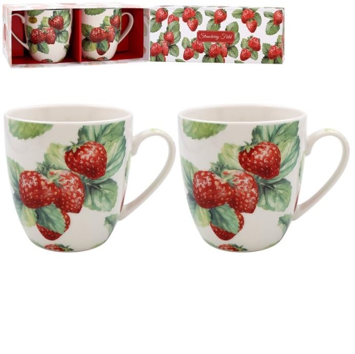 Lesser & Pavey Strawberry Field Mugs Set of 2 | Ceramic Coffee Mugs Set for Home or Work | Premium Design Mugs Set for All Occasions | Lovely Mugs for Tea, Coffee & Hot Drinks