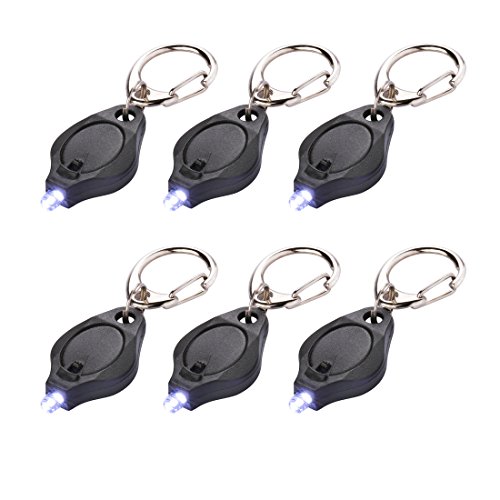 6 Pack Mini LED Flashlight Keychain Ultra Bright Key Ring Light Torch with Hook (Black)