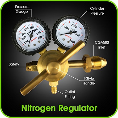Nitrogen Regulator with 0-800 PSI Delivery Pressure, CGA580 Inlet Connection and 1/4-Inch Male Flare Outlet Connection Durable Brass Accurate and Dependable