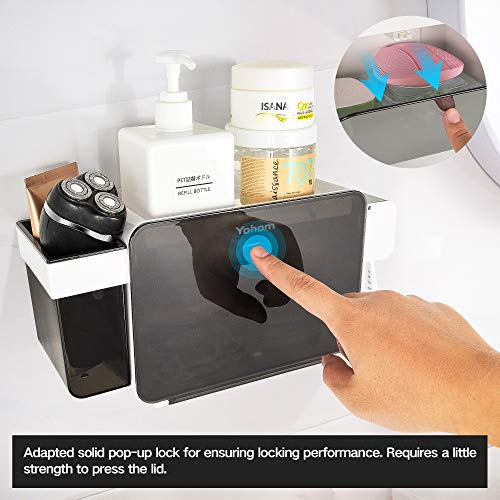 YOHOM Toothbrush Holder Wall Mounted Toothpaste Organizer for Shower Comb Razor Toiletry Multifunctional Bathroom Storage Caddy Set with Dustproof Cover No Drill - White & Black