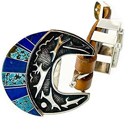 Navajo Sterling Silver Turquoise Lapis Ranger Buckle Set