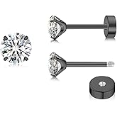 ZDE Titanium Women Flatback Earrings Cubic Zirconia Silver Stud Earrings Flat Back CZ Earrings Hypoallergenic Cartilage Flatback Earring Tragus Helix Tragus Conch Piercing 3mm/4mm/5mm